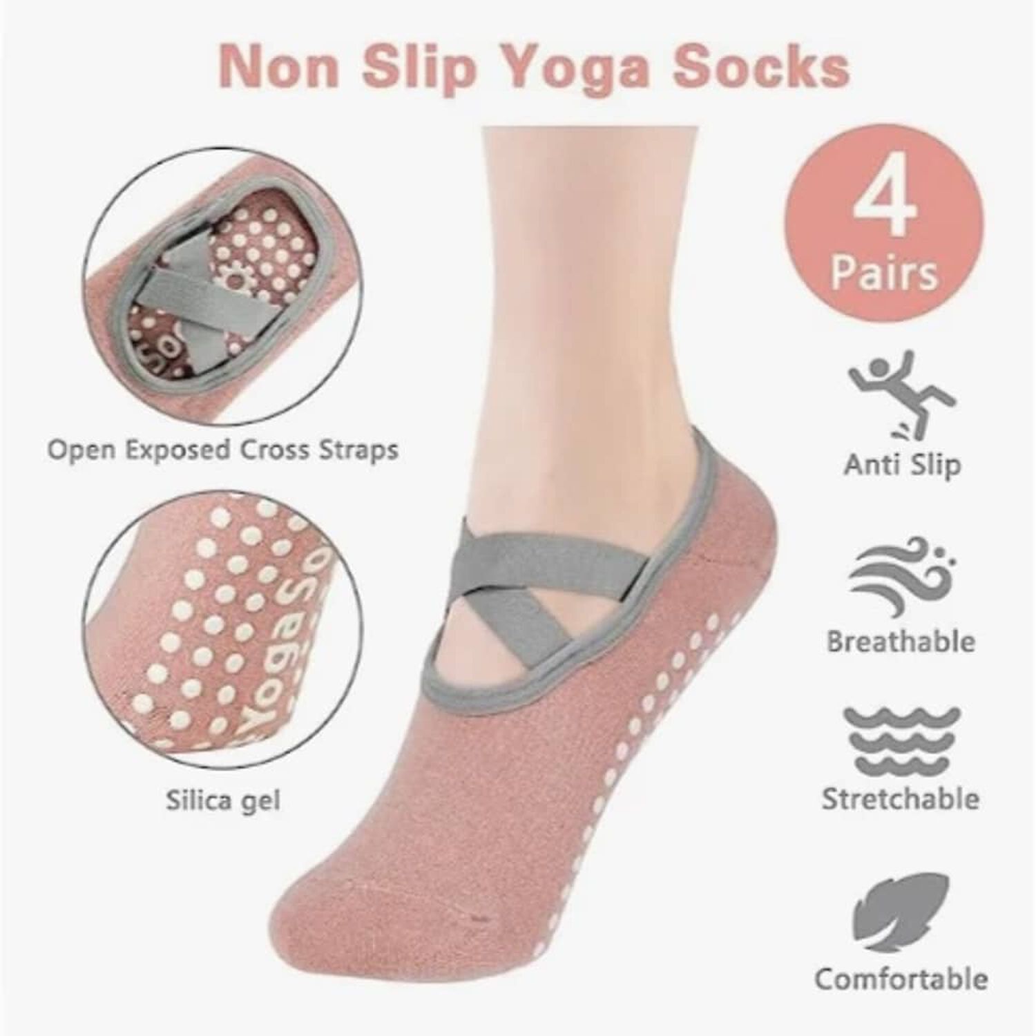 Calcetines Antideslizantes Yoga Pilates Set 4 Pares image number 1.0