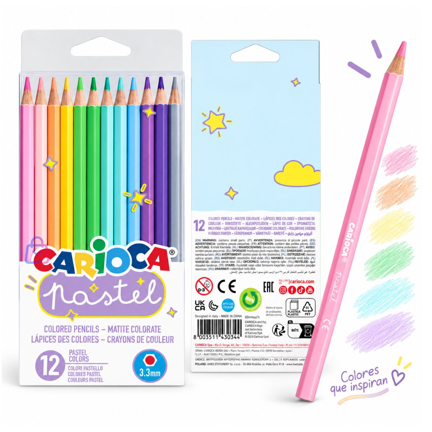 L&aacute;pices De Colores Pastel Carioca 12 Unidades Surtidos - Ps image number 2.0