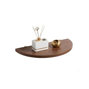 Repisa Flotante Semicircular Moderna Madera Nogal Oscuro 45cm