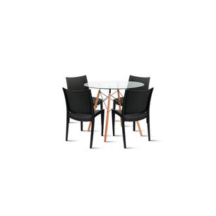 Comedor Mesa Eames De Vidrio 100cm + 4 Sillas De Terraza Exterior - Negras