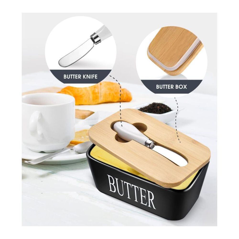 Recipiente De Cer&aacute;mica Para Mantequilla Con Tapa Y Cuchillo 400ml image number 2.0