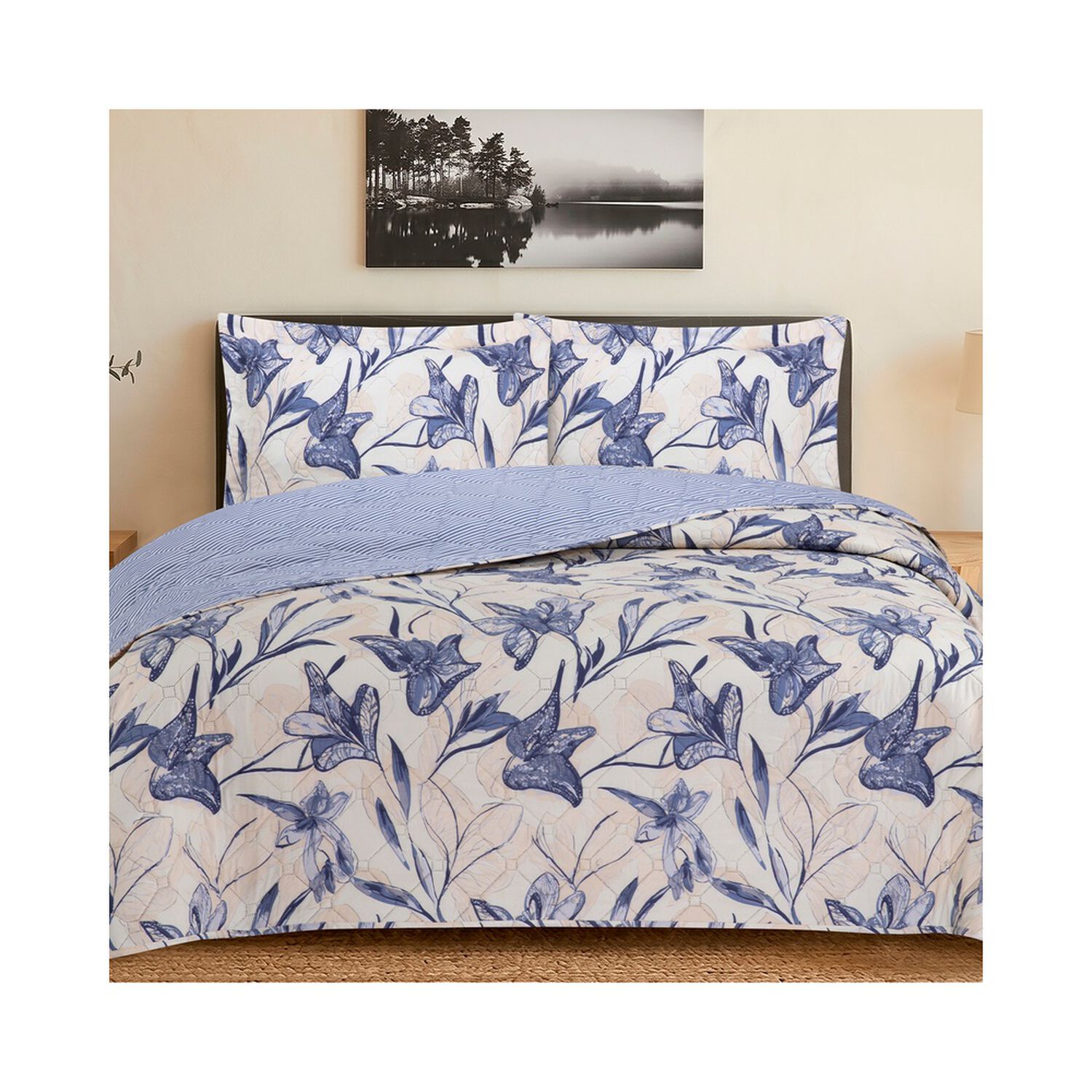 Quilt Andes Printed Rayas Azul King image number 0.0