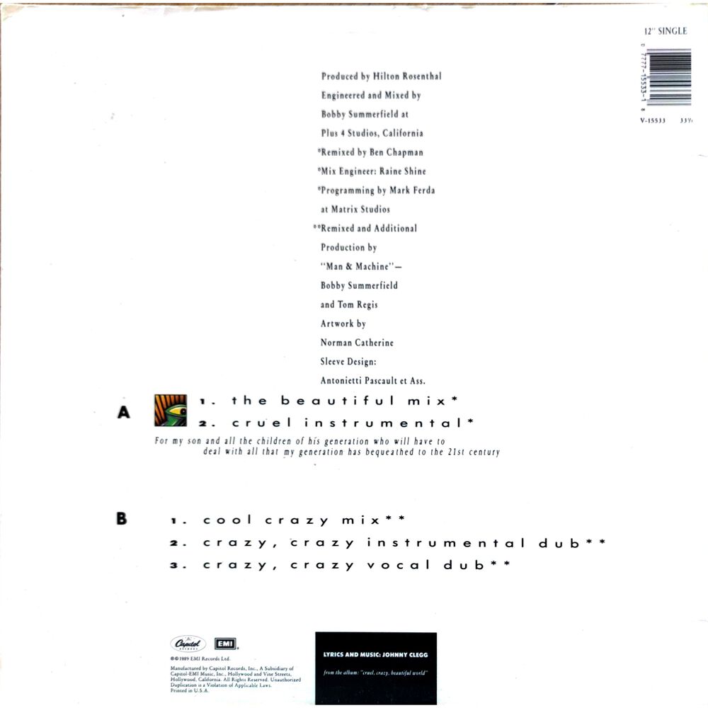 Johnny Clegg & Savuka - Cruel, Crazy, Beautiful World | 12" Maxi Single Usado image number 1.0
