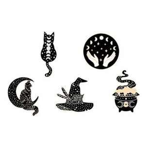 Set Pines Broches Gotico Bruja Gato Negro Proteccion Dark