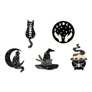 Set Pines Broches Gotico Bruja Gato Negro Proteccion Dark