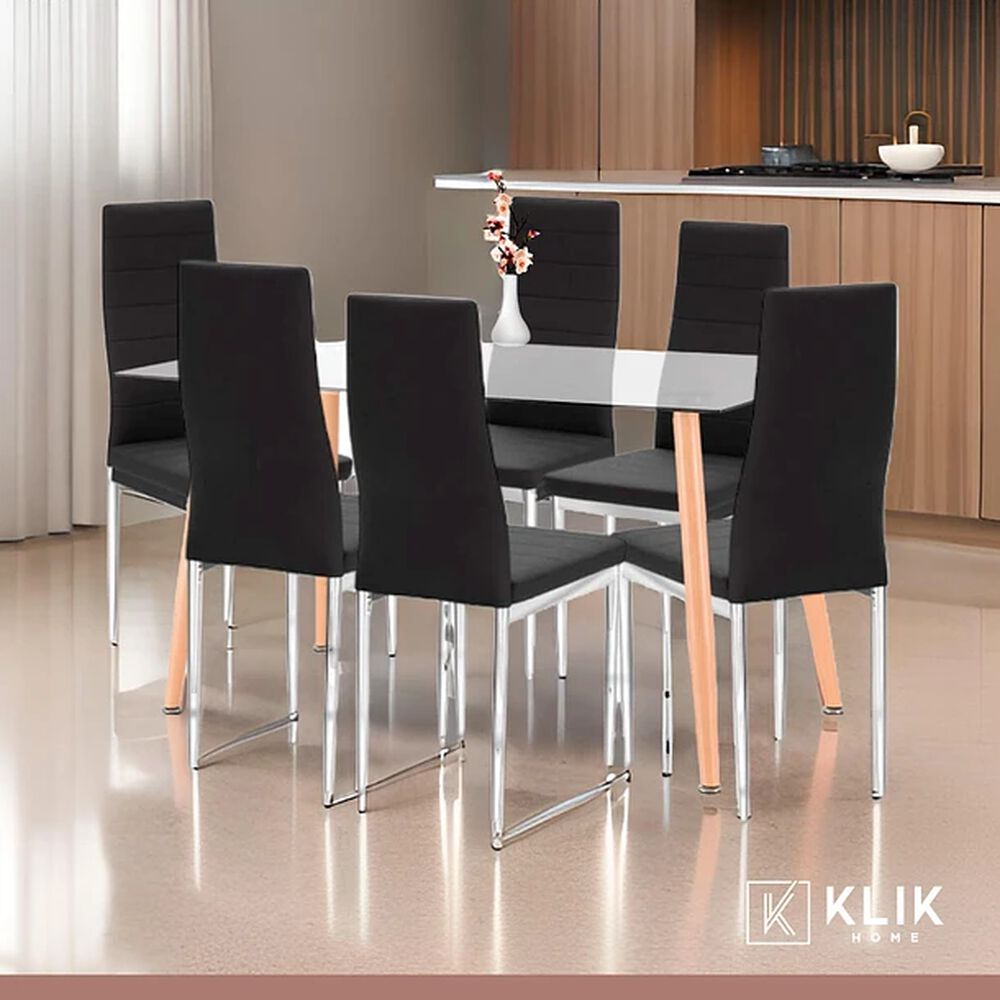 Comedor Mesa De Vidrio Rectangular 120x80 + 6 Sillas Dining Liana Acolchadas - Negras image number 1.0