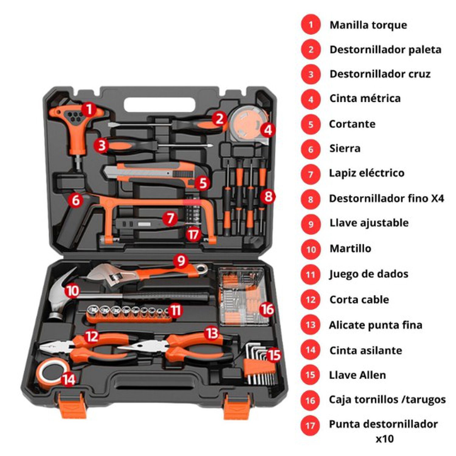 Set 135 Piezas Herramientas Manuales + Malet&iacute;n Port&aacute;til image number 1.0