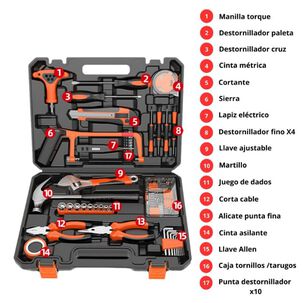 Set 135 Piezas Herramientas Manuales + Malet&iacute;n Port&aacute;til