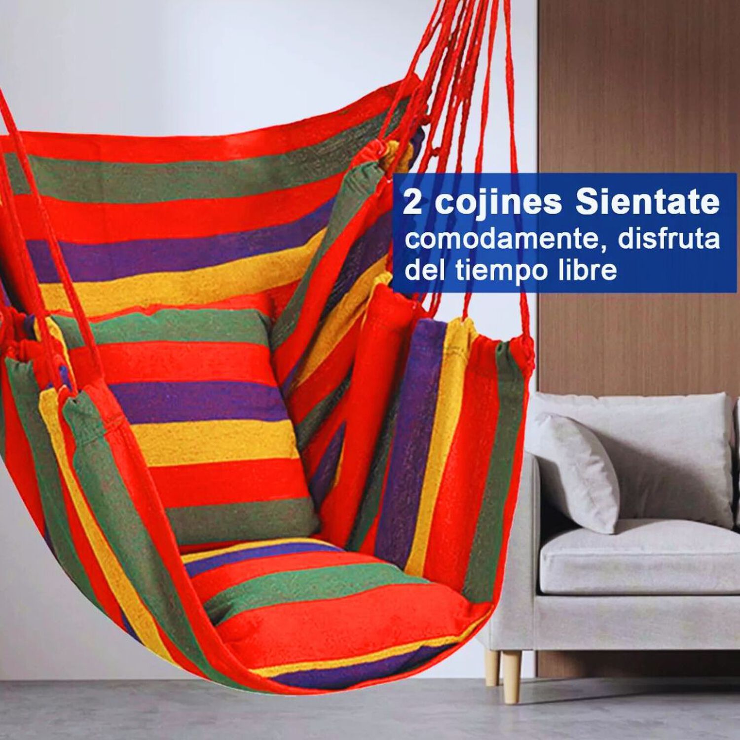 Silla Hamaca Colgante Columpio Con Dos Almohadas Para Jardin Rojo Arcoriris image number 2.0