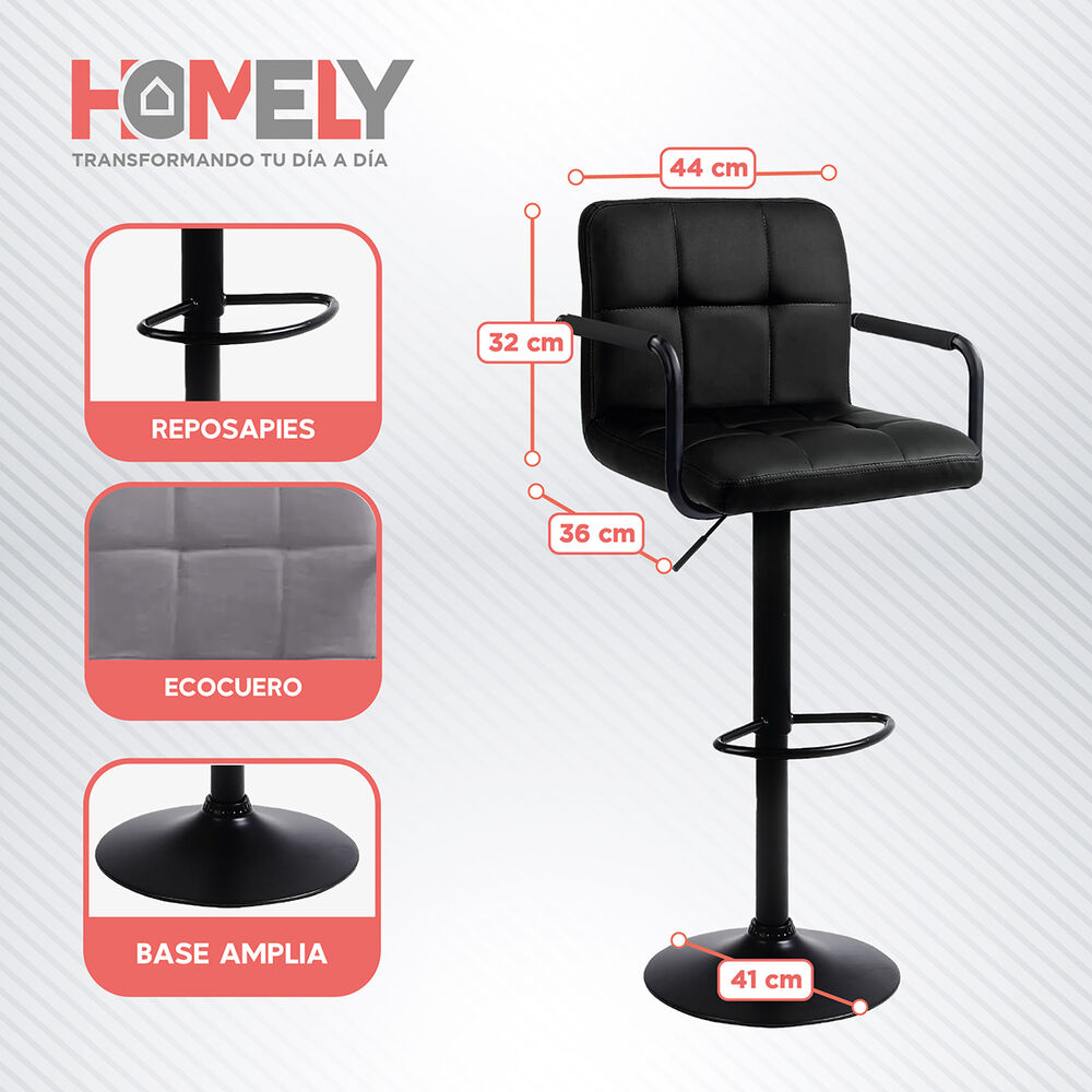 Silla De Bar Piso Taburete Homely Noir Comfort 61-81cm Blanco image number 3.0