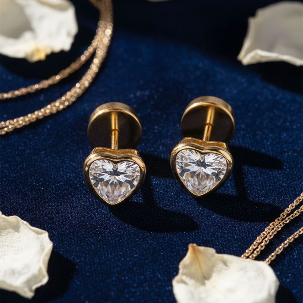 Aros Abridores Coraz&oacute;n 6mm N4 Oro 18k Circ&oacute;n Rosado A Presi&oacute;n Beb&eacute; Ni&ntilde;a Segundo Hoyo image number 2.0