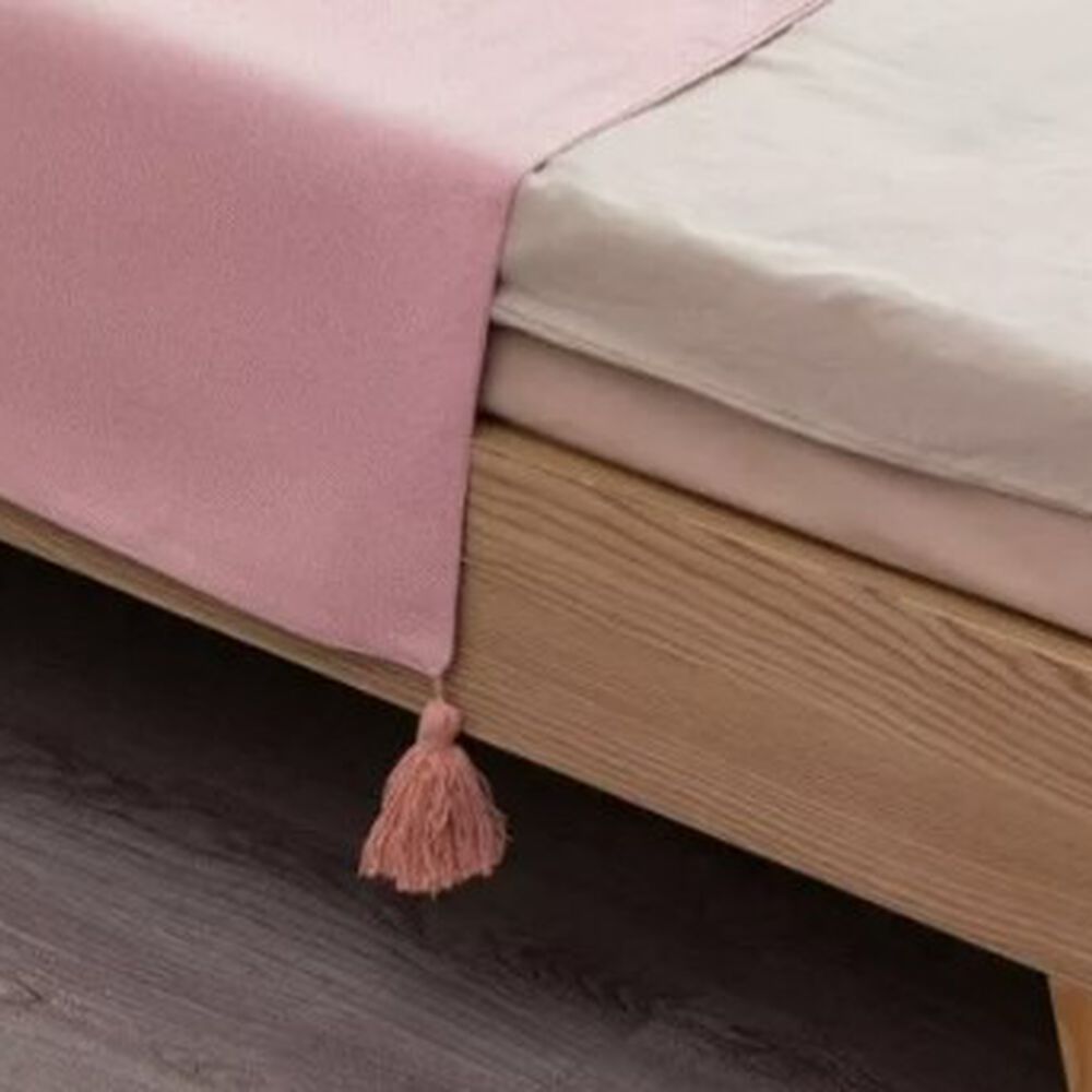 Piecera De Lino Con Pompones Medida 70x210cm King -2 Plazas. Rosado image number 1.0