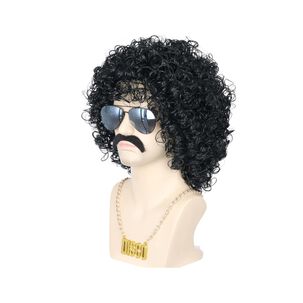 Set Disfraz Afro Retro Hombre A&ntilde;os 80 Onda Disco Pelo