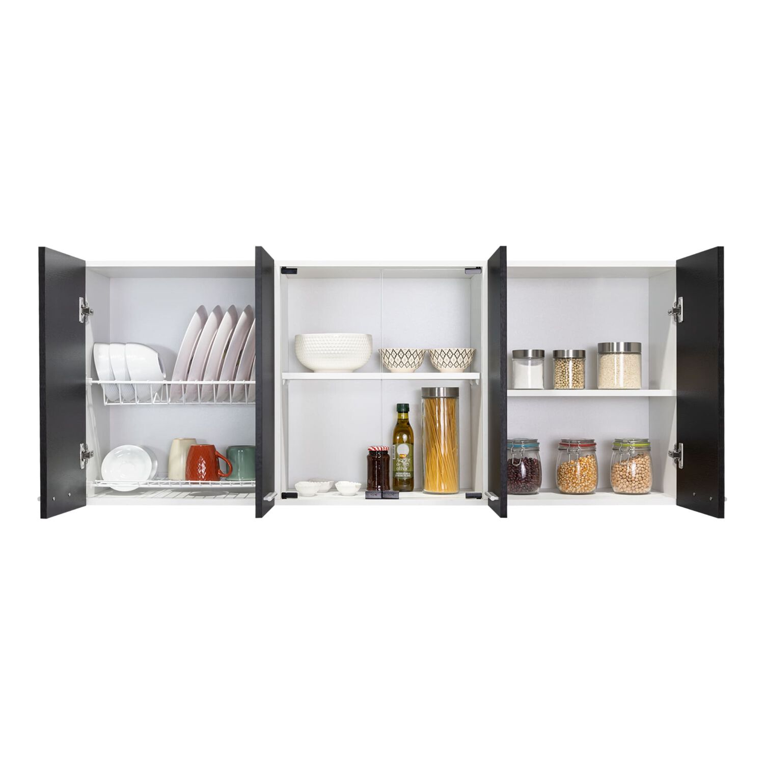 Mueble Superior De Cocina 6 Puertas 150x60x31,5 Cm Negro Y Blanco image number 1.0