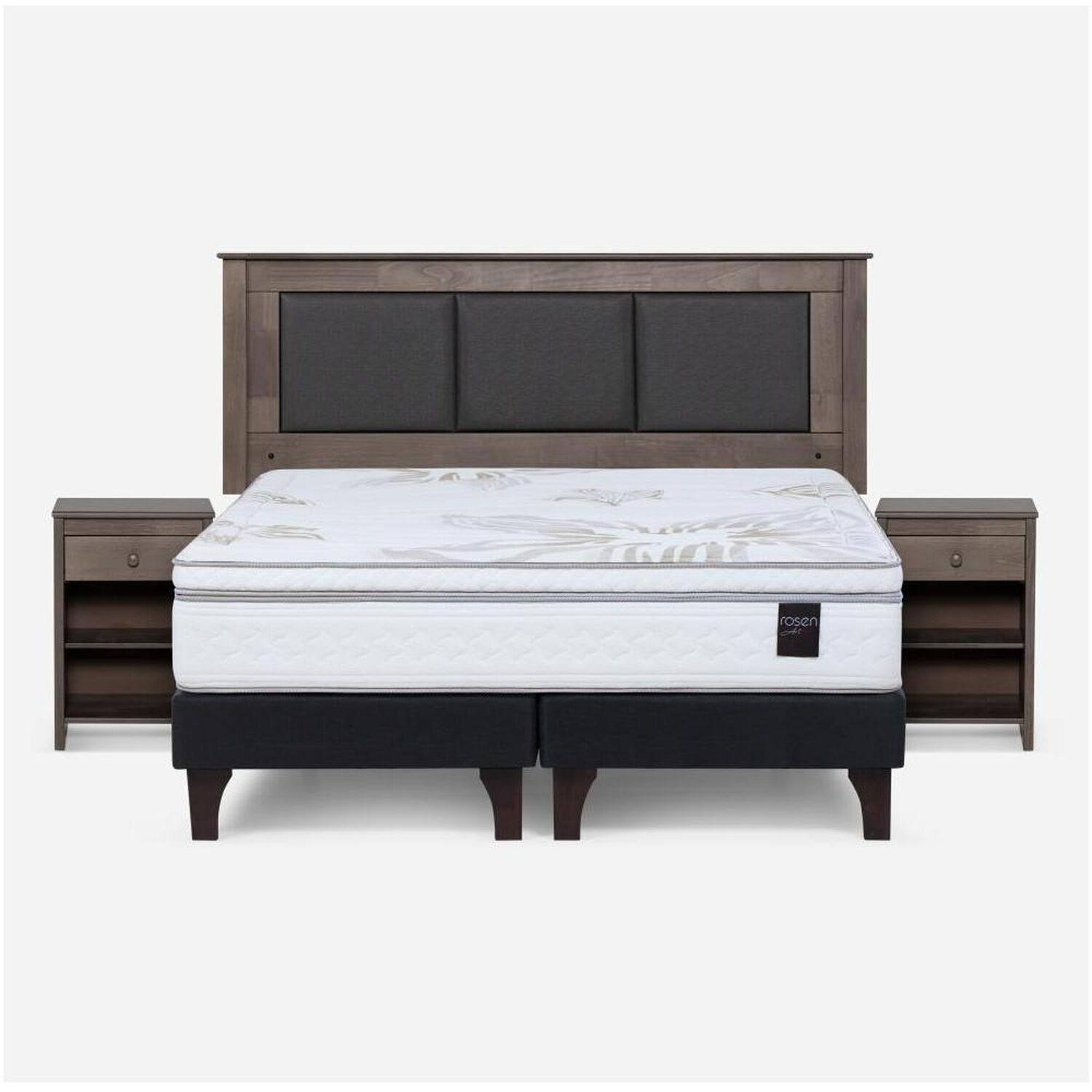 Cama Europea Rosen Art 4 / 2 Plazas / Base Dividida  + Set Maderas Rachel Gris image number 0.0