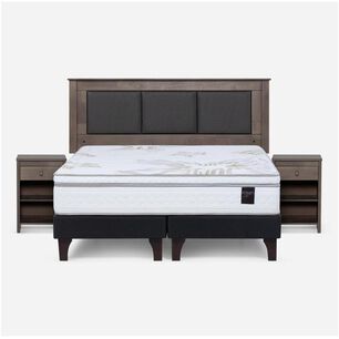 Cama Europea Rosen Art 4 / 2 Plazas / Base Dividida  + Set Maderas Rachel Gris