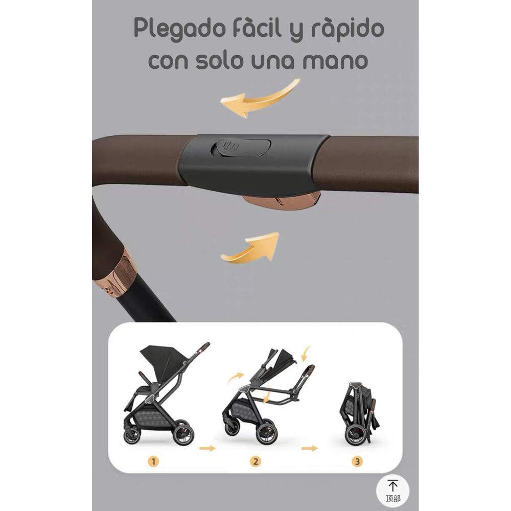 Coche De Paseo Modo Apego Y Panor&aacute;mico Lubabycas Negro image number 2.0