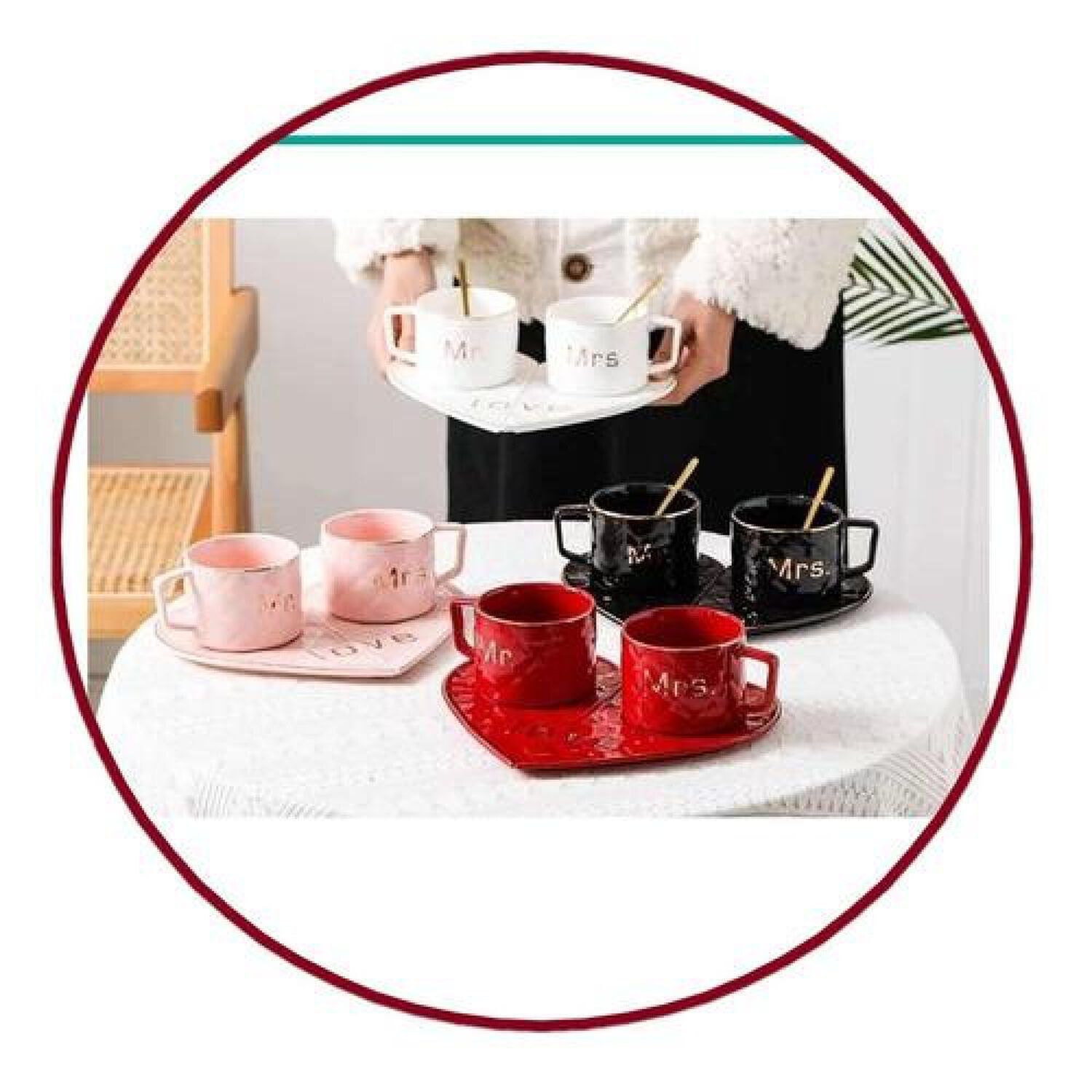 Set Enamorados Tazas, Platos, Cucharas Love Corazon Mr- Mrs image number 2.0