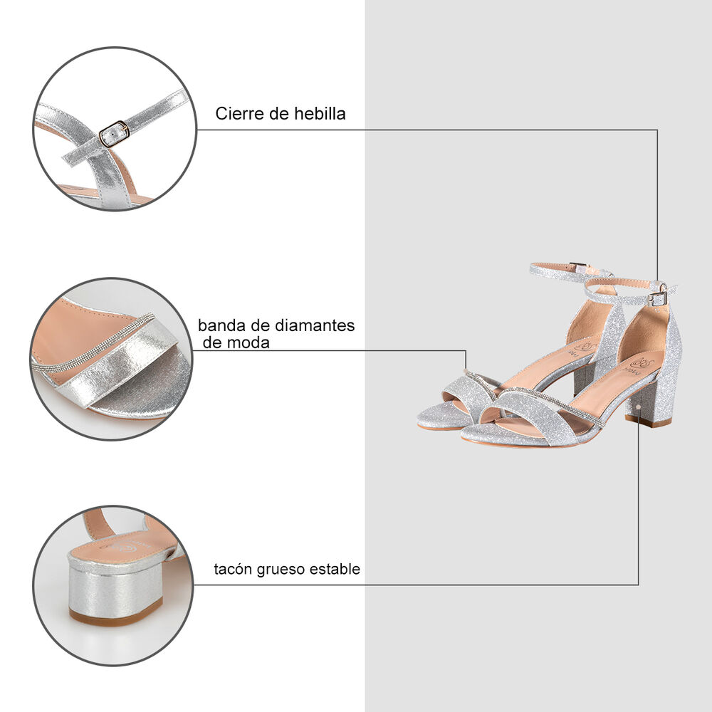 Sandalia Taco Fiesta Plateada Mujer Weide You132 image number 8.0