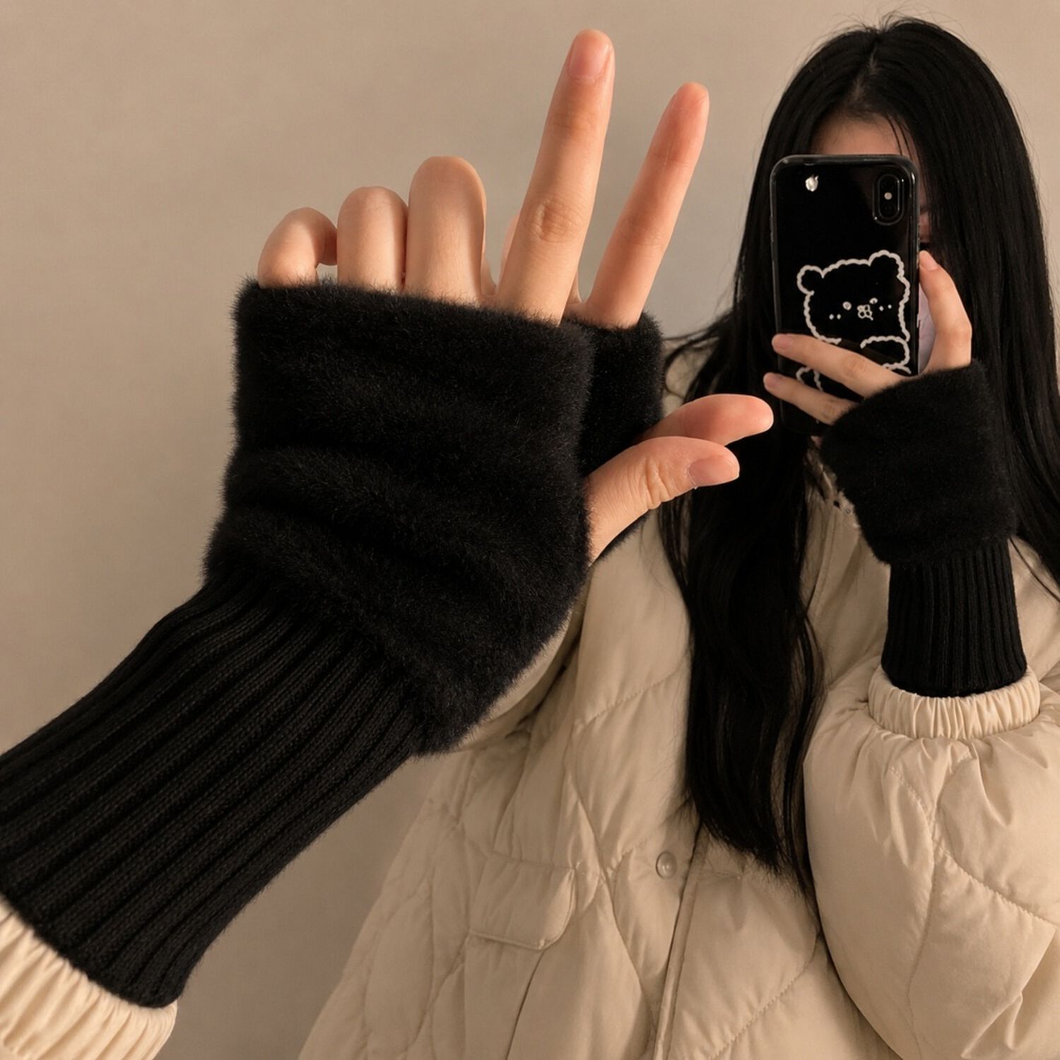 Guantes Suaves De Invierno Sin Dedos Medio Dedo Esponjoso image number 13.0