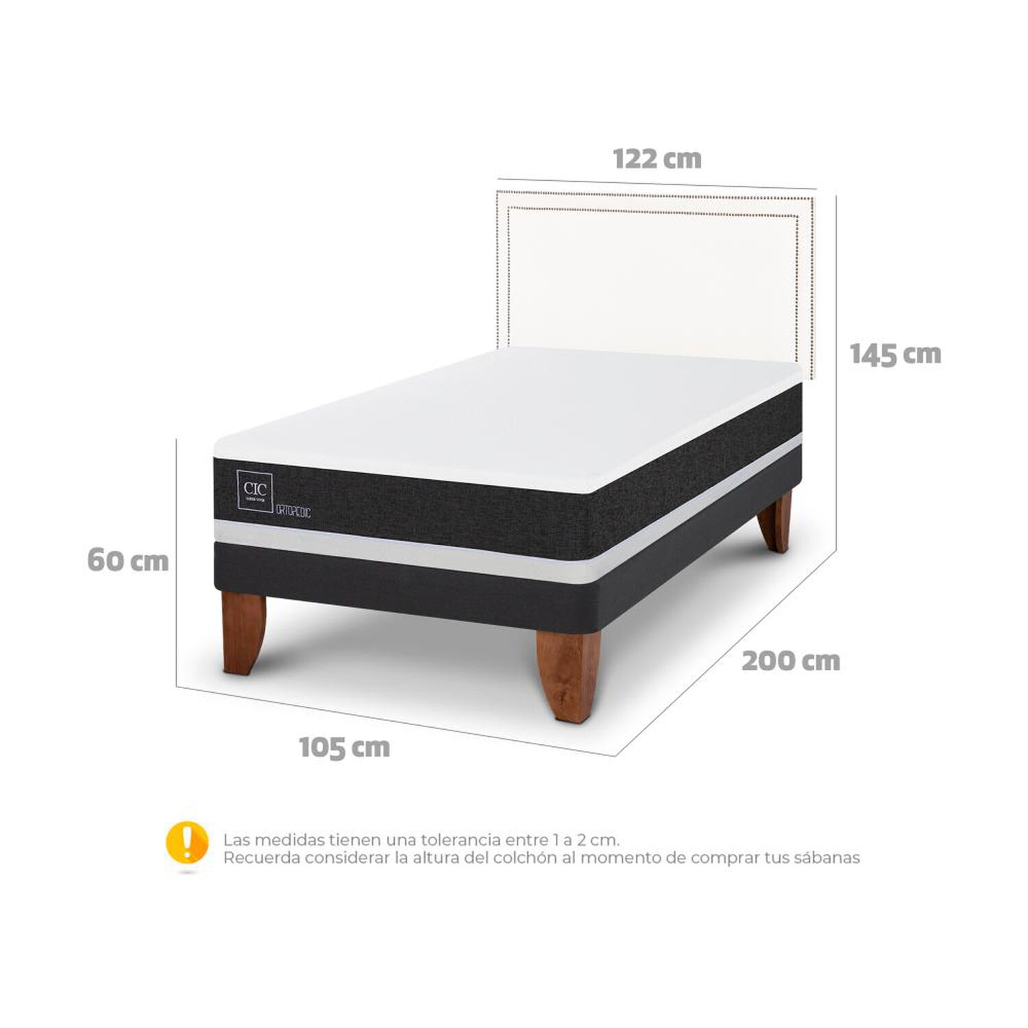 Cama Europea Cic New Ortopedic / 1.5 Plazas / Base Normal + Respaldo image number 5.0