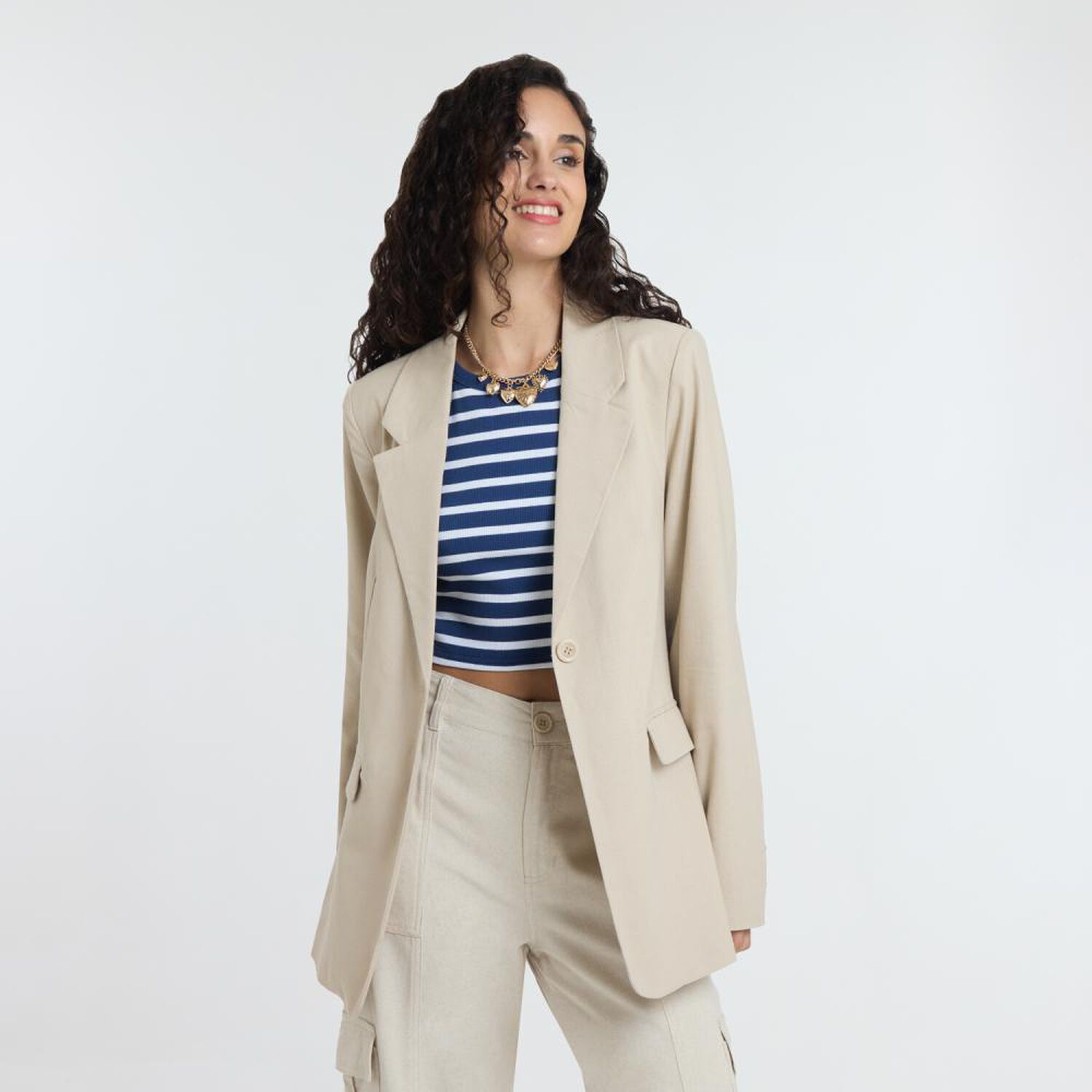 Blazer Lino Con Bot&oacute;n Cuello Solapa Mujer Freedom image number 0.0