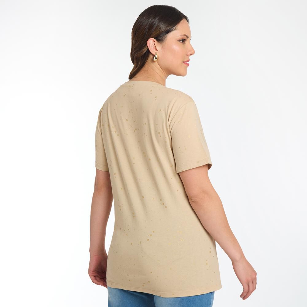 Polera Regular Aplicaci&oacute;n Folia Manga Corta Cuello V Mujer Sexy Large image number 3.0