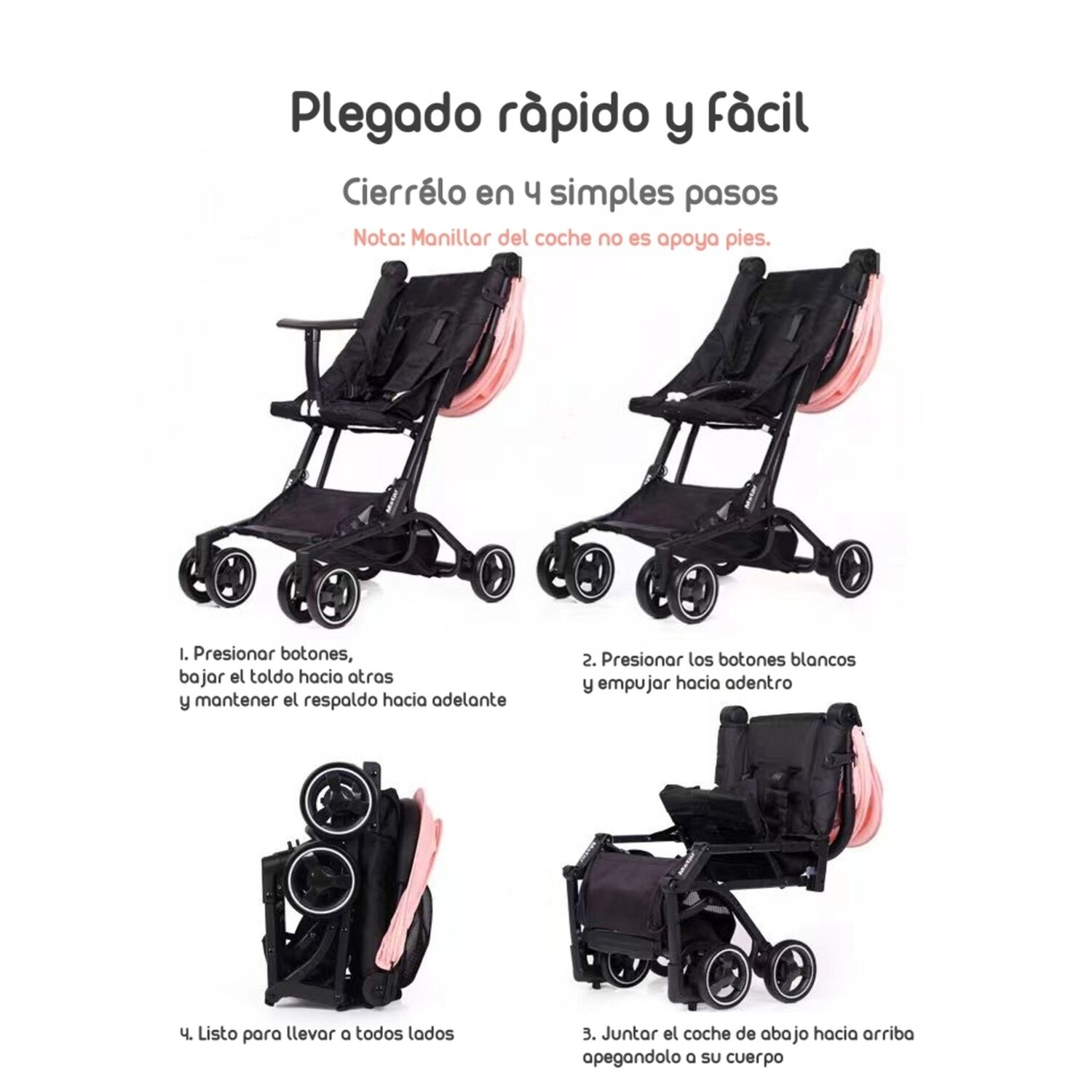 Coche De Paseo Premium &Uacute;ltra Compacto Lubabycas Rosado image number 2.0