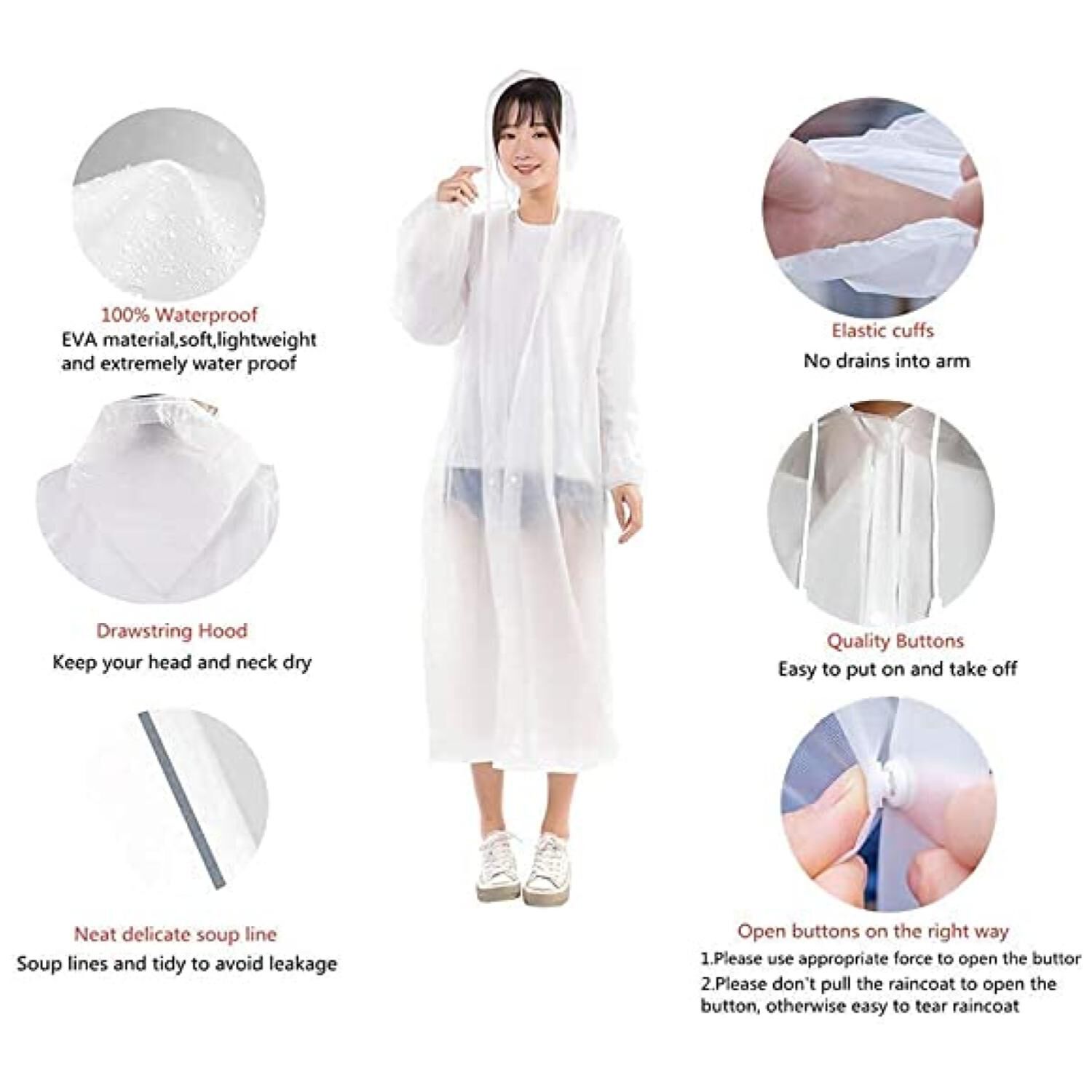 Poncho Impermeable Con Gorro Para Lluvia Transparente image number 2.0