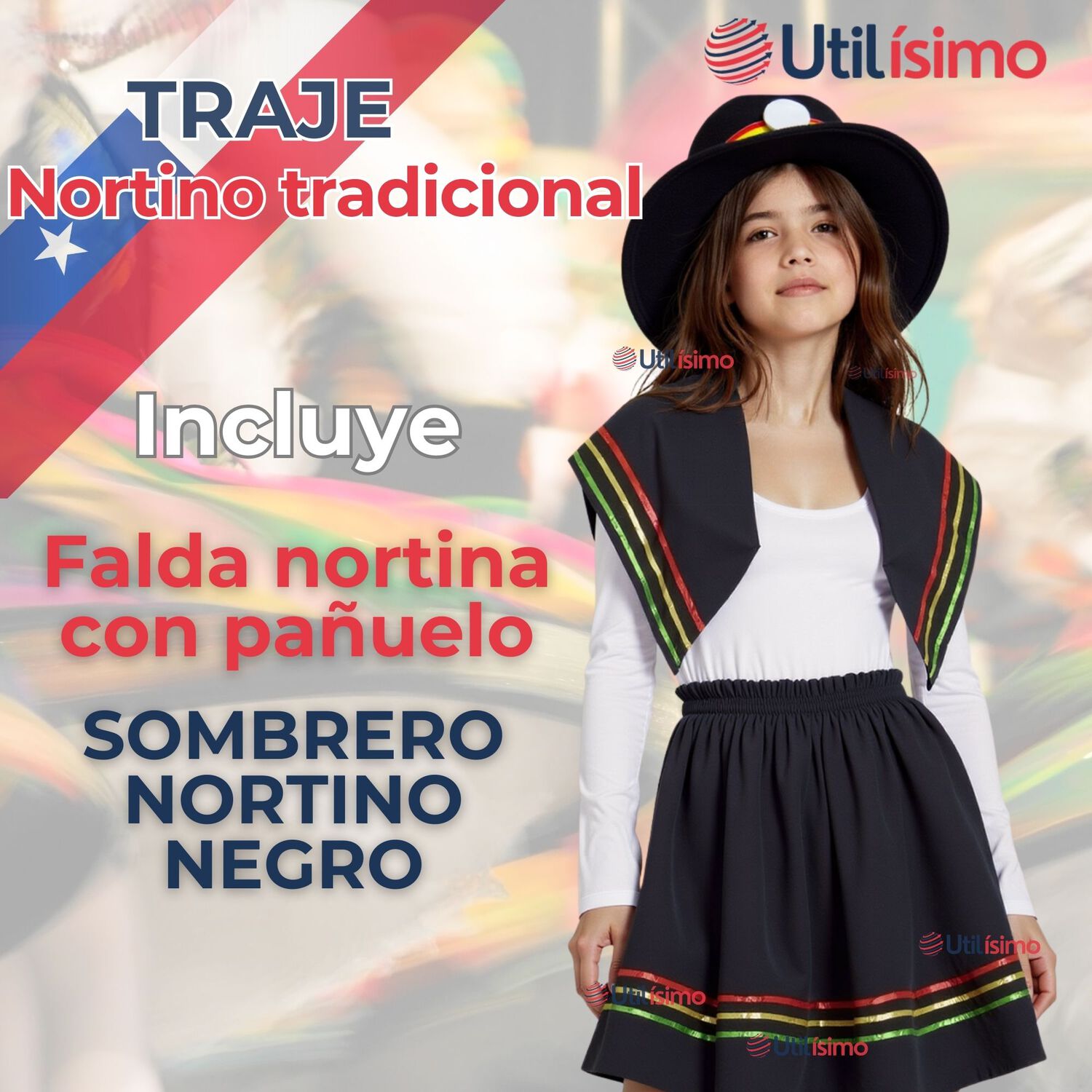 Pack 6 Traje Nortino Con Polera Fiestas Patrias Baile Nortino Negro image number 5.0