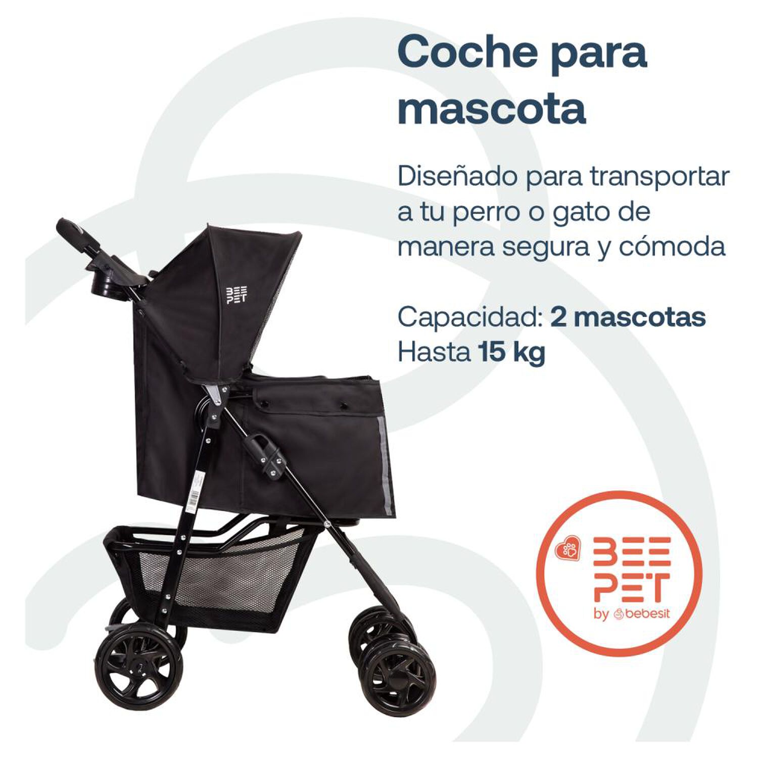 Coche Mascota Plegable Bebesit Pro Perro Gato Negro Beepet image number 1.0