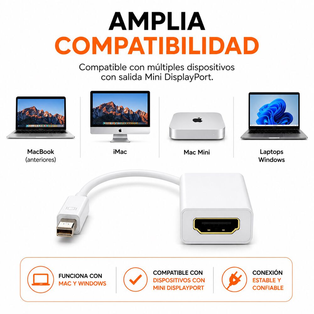 Adaptador Mini Dp A Hdmi Para Macbook Pro Air 1080p image number 3.0