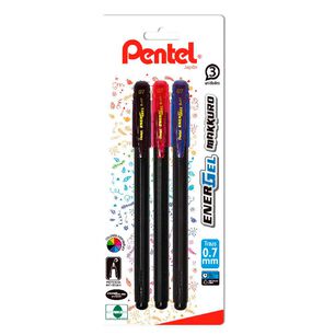 Set 3 L&aacute;pices Gel Makkuro 0.7mm (azul, Negro, Rojo) Pentel
