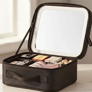 Cosmetiquero Organizador Port&aacute;til Con Espejo Luz Led Color Negro.