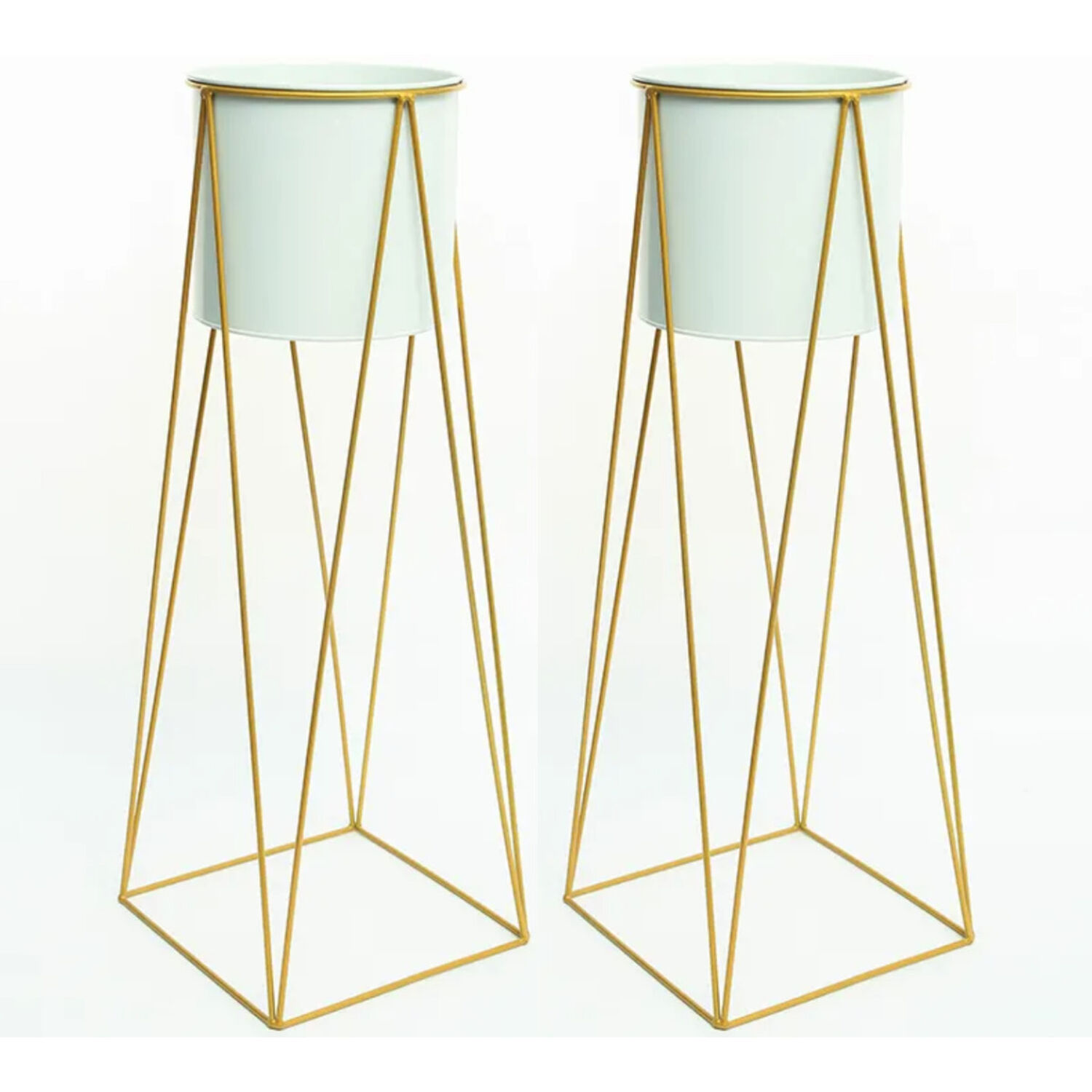 Set 2 Porta Maceteros Pedestal Igual Tama&ntilde;o Blanco Dorados image number 0.0