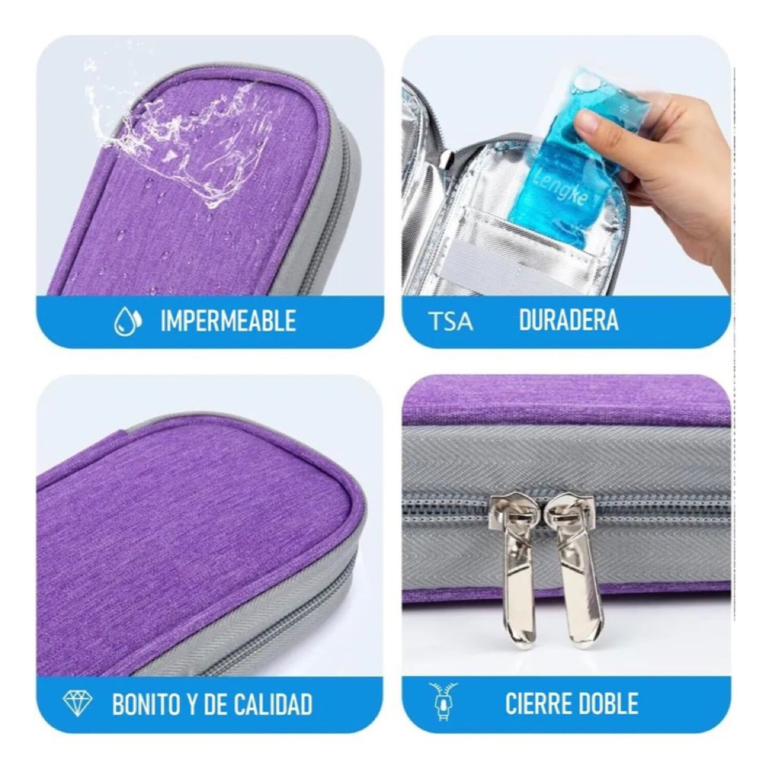 Bolso Estuche Cooler Porta Insulina Para Viaje Refrigerante Oneder Tela Morado image number 4.0