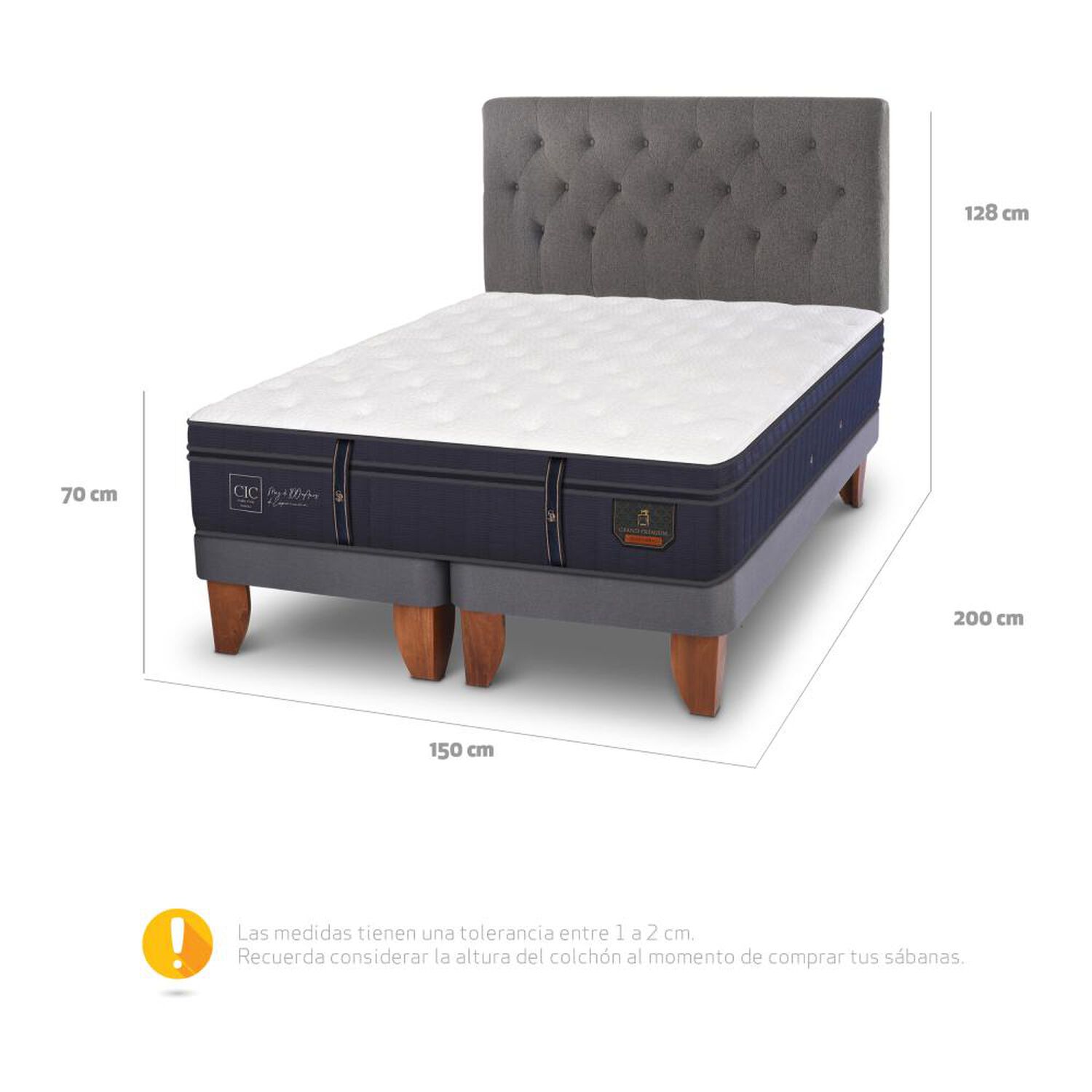 Cama Europea Cic Grand Premium / 2 Plazas / Base Dividida + Respaldo image number 4.0