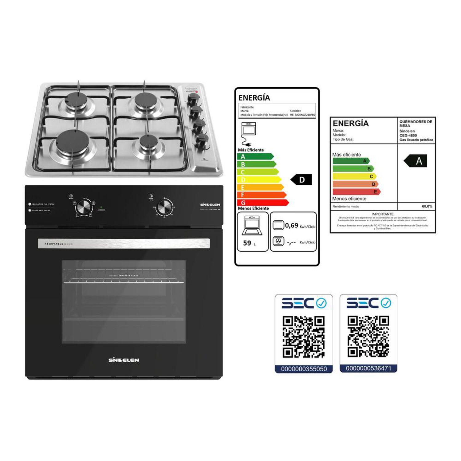 Kit De Cocina Sindelen Horno He-7000ng + Encimera Ceg-4600in / 4 Quemadores image number 9.0