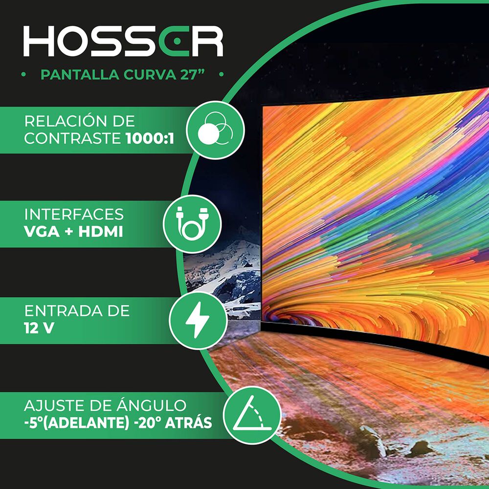 Monitor Gamer Curvo 27 Pulgadas Hosser Fhd Gaming Monitor image number 2.0