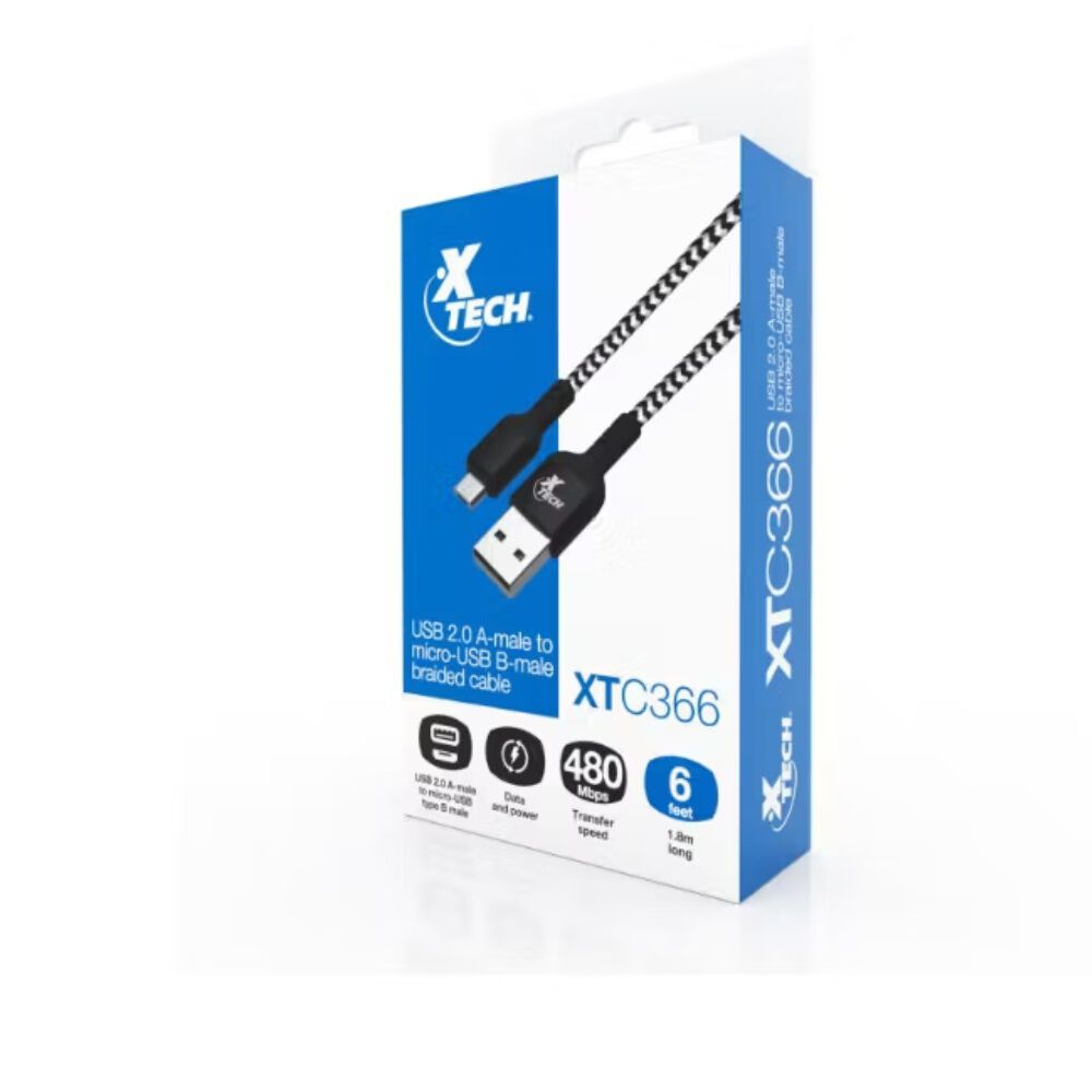 Cable Xtech Usb-a A Micro-usb 1.8 M Trenzado Negro/blanco image number 1.0