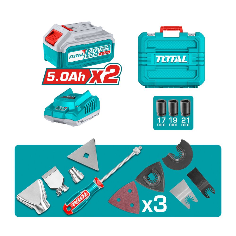 Kit Taladro, Llave De Impacto, Pistola De Calor Y Multiherramienta Total image number 2.0