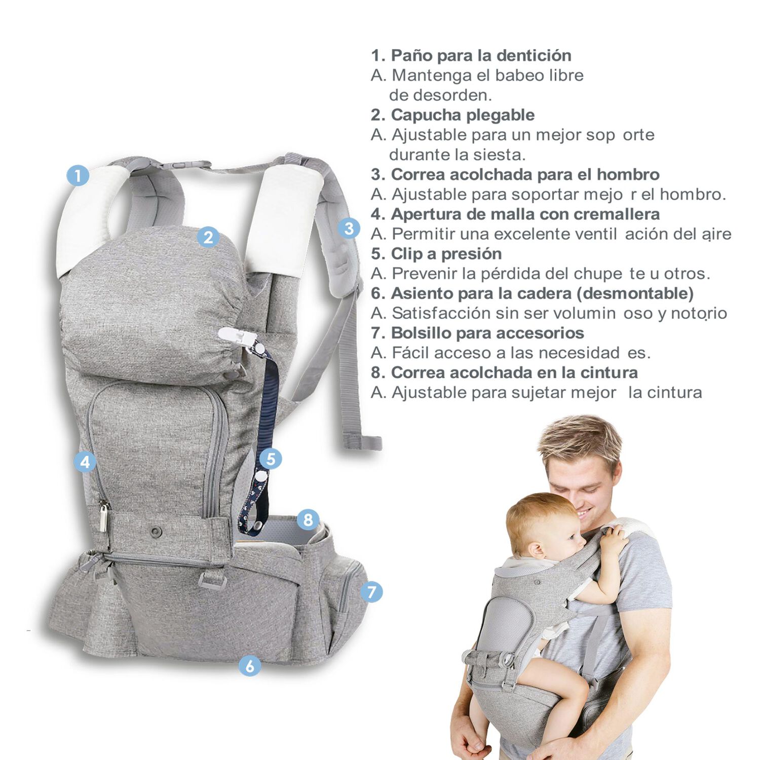 Porta Bebe Arn&eacute;s Con Asiento Cuidados Cadera Hip Seat Gris image number 7.0