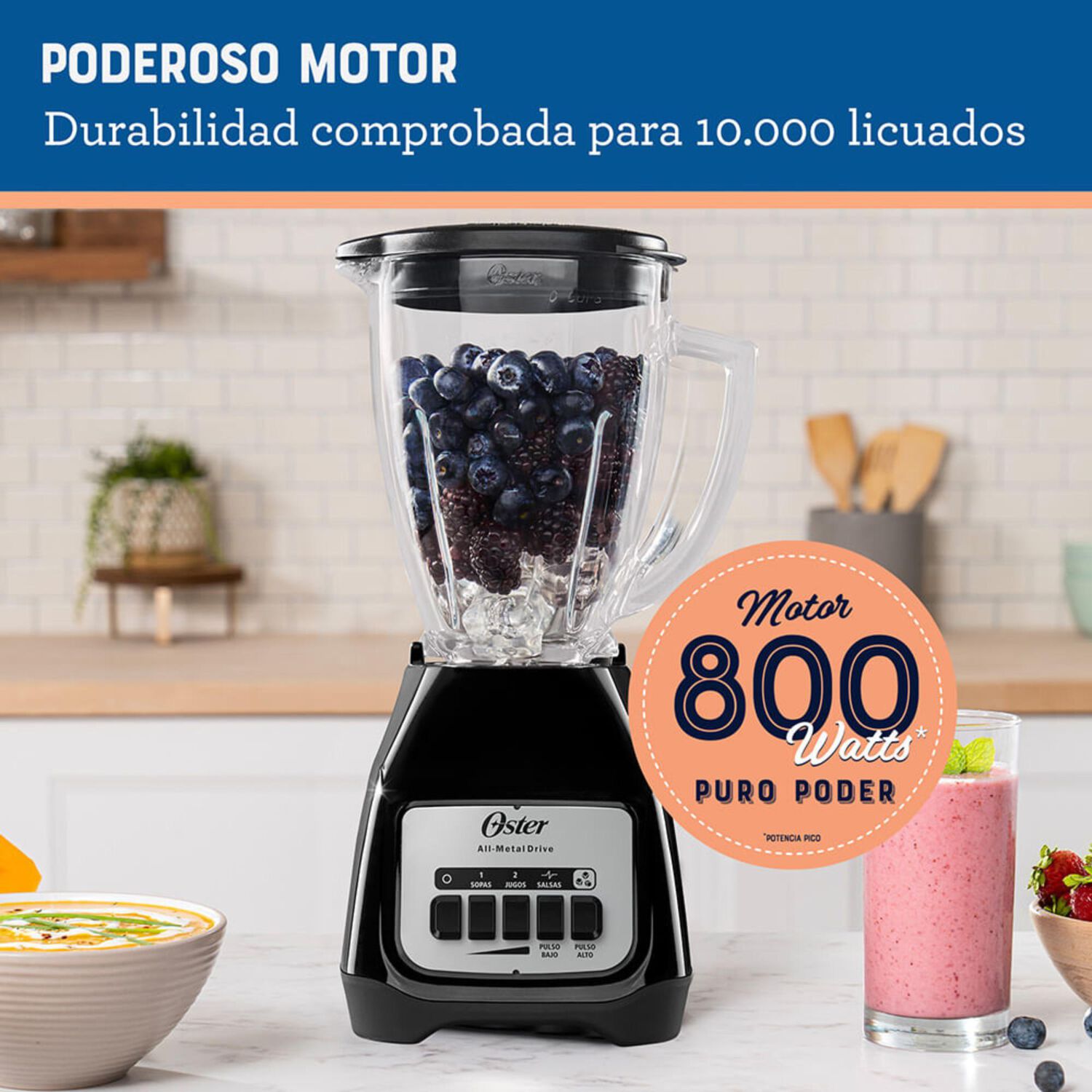 Licuadora Oster 2 Velocidades M&aacute;s Pulso Y Vaso De Vidrio Blstkagbpb image number 3.0
