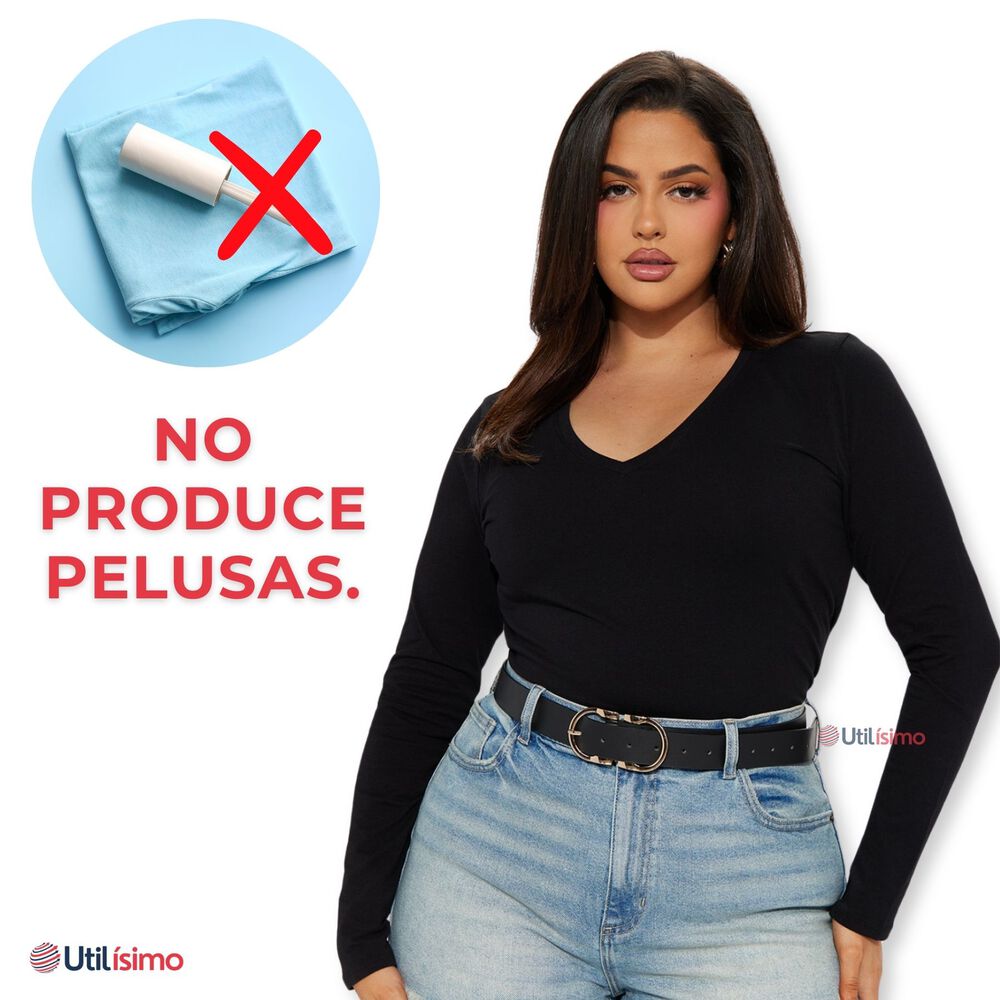 Camiseta Manga Larga Cuello V Bamb&uacute; Mujer Primera Capa Blanco Y Negro image number 8.0