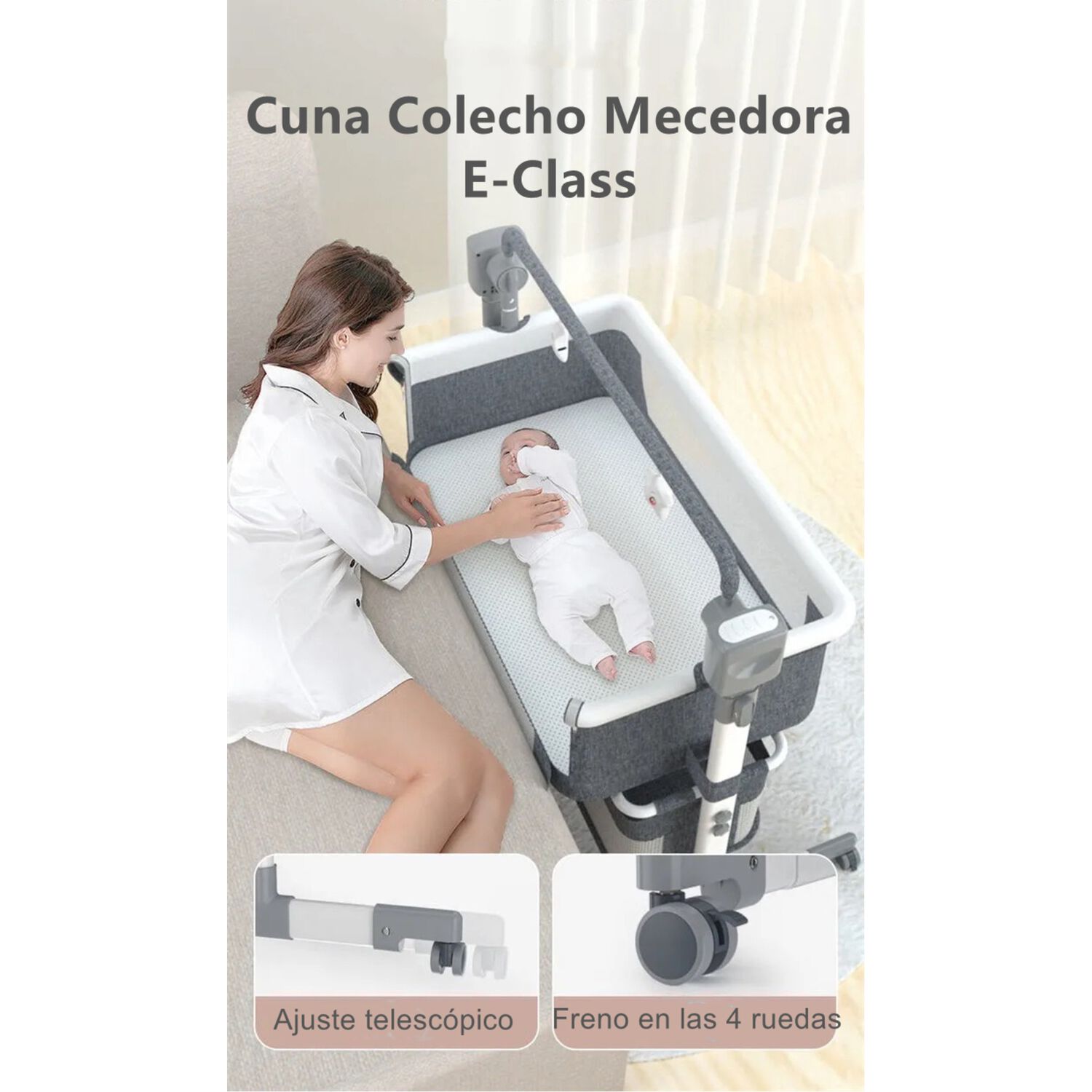 Cuna Colecho Mecedora El&eacute;ctrica Verde Lubabycas image number 5.0