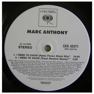 Marc Anthony - I Need To Know (promo) | 12" Maxi Single Usado