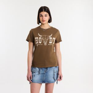 Polera Print Western Manga Corta Cuello Redondo Mujer Rolly Gp