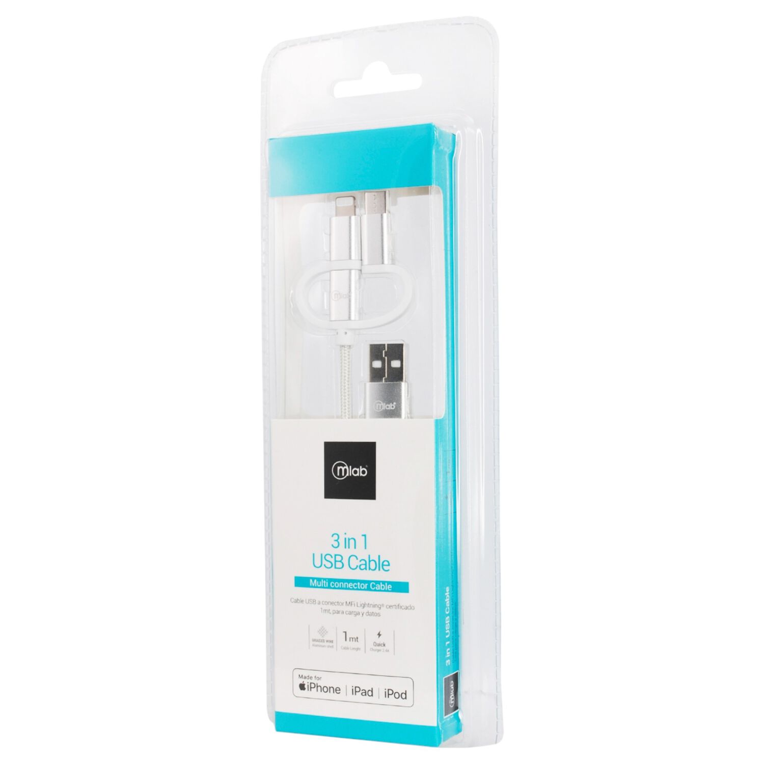 Cable 3en1 Mfi Certificado Para Iphone & Android Multipuerto image number 3.0