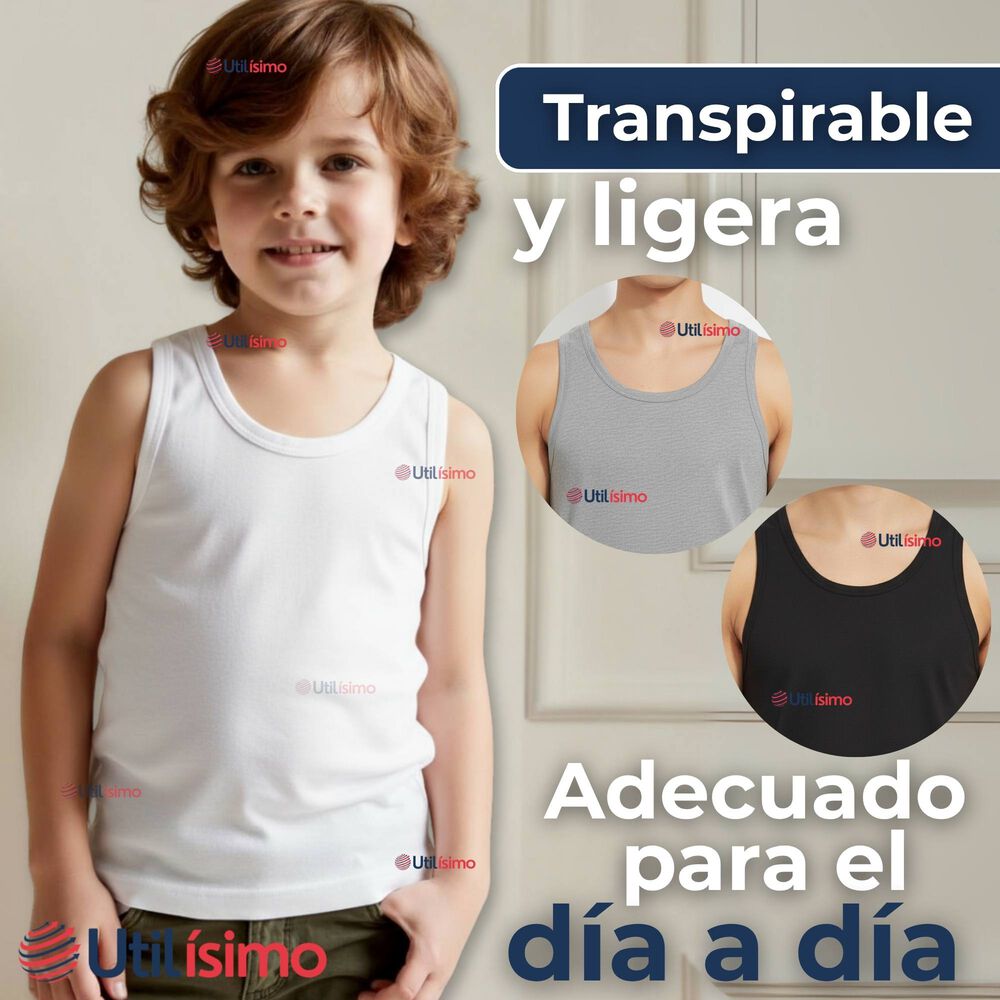 Camiseta Sin Manga B&aacute;sica Suave 100% Algod&oacute;n Colores Surtidos Ni&ntilde;o image number 5.0