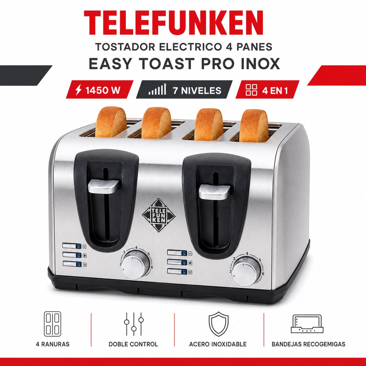 Tostador El&eacute;ctrico Doble (4en1) Easy Toast Pro Inox 1450w image number 5.0